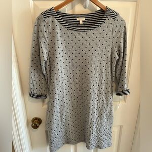 NWT Talbots Gray Polka Dot Knit Dress with Striped Accents, Petite